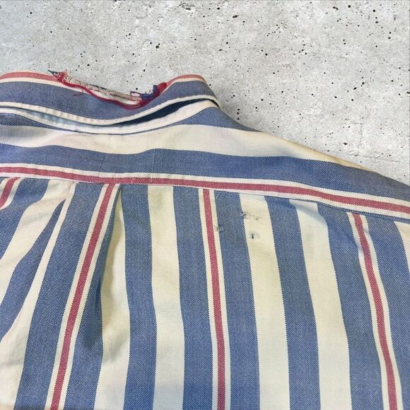 Vtg Ralph Lauren Oxford Shirt Mens L Striped Button Down Blue Red Flesh Pony - Picture 2 of 12
